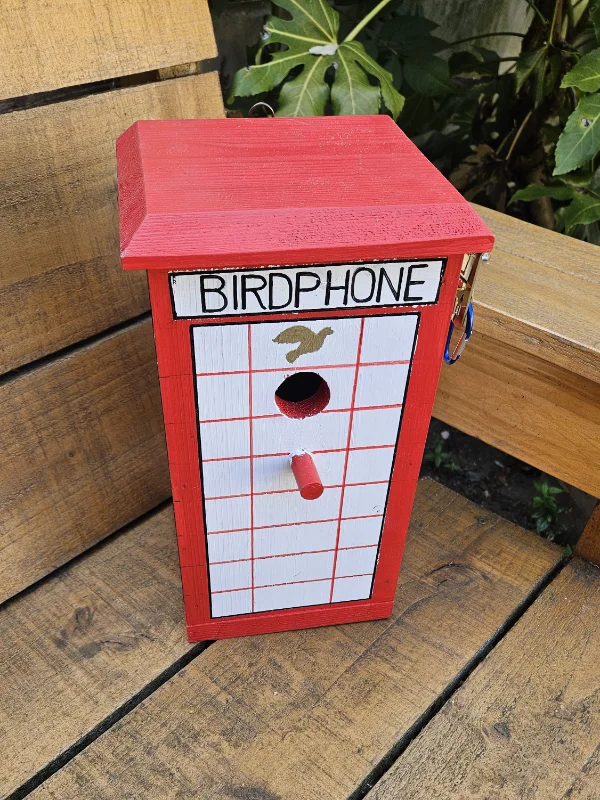 Attractive British Red Telephone Box Bird Box - Vintage Phone Booth Nesting Box